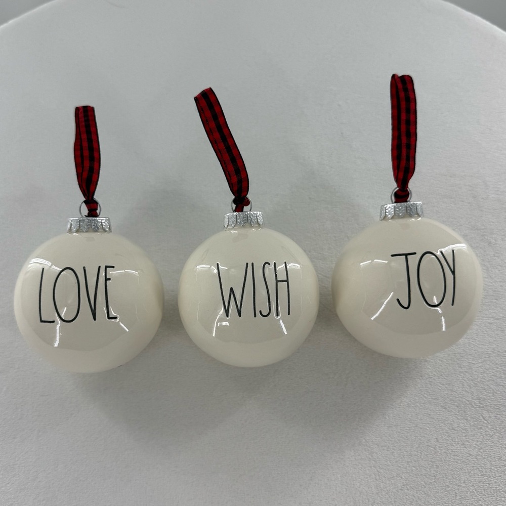 Rae Dunn Love, Wish & Joy Ornaments